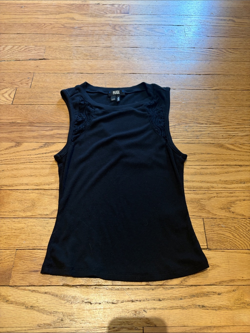 NWOT PAIGE Black Alida Tank with Lace Shoulder Detail. Size XXS
